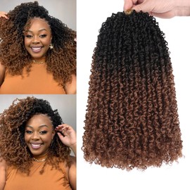 COOKOO 8 PCS 30 Stands/Pcs Pre Looped Bouncy Yanky Twist Crochet Hair for Women 14 Inch Bohemian Spring Twist Crochet Hair Kinky Passion Twists Hair Synthetic Curly Twist Crochet Braids Hair 1B/30#
