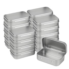 Forever bene Small Metal Box with Lid-Cookie Tins Metal Tins with Lids Lens Wipes Storage Container Black Mini Portable Box Empty Hinged Tin for organize (Silvery, 20 Pcs 3.7 x 2.4 x 0.8 In)