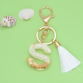 Suweibuke Cute Beige Key Chains for Women Girls, Initial Letter Keychains with White Tassel, Charms for Key Handbags Backpacks (S)