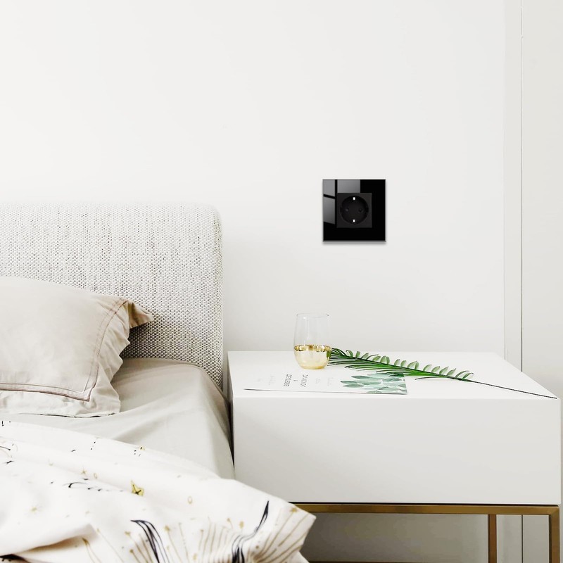 JIMEIDA 2 Pack Socket Glass Black Flush-Mounted Schuko Sockets Protective