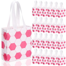 Sunnymove 24 Pcs Pink Soccer Goodie Bags for Girls Soccer Party Supplies Non-woven Fabric Sports Party Favor Bags Treat Goodie Gift Bag with Handles