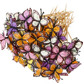 CHENGU 100 Pcs Fancy Toothpicks, 4.7 Inch Cocktail Picks Fancy Sticks for Appetizers, Handmade Bamboo Appetizer Fruit Skewers Food Picks for Wedding Valentines Holiday Decoration(Butterfly)