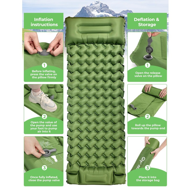 Glymnis Sleeping Mat 12CM Thick, Built-in Foot Pump Waterproof Camping
