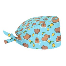 JEOCODY Fashional Cap, Working Cap Hat with Sweatband Breathable Headgear for Women/Men, Capybara With Lemon Printed, One Size