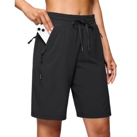 SANTINY Women's 9" Hiking Shorts Lightweight Summer Shorts(Black_XL)