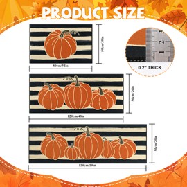SHACOS Fall Orange Pumpkins Black Beige Stripes Kitchen Rug Sets of 3 Piece Non Slip Mats for Floor Washable Kitchen Rugs and Mats Farmhouse Floor Carpet for Hallway Entryway