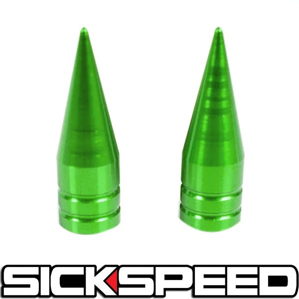 Sickspeed 2016 2PC GREEN LONG SPIKED VALVE STEM CAPS METAL