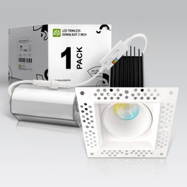 ASD Trimless 2 Inch LED Recessed Lighting, 15W 120V Commercial Square Downlight, Canless Dimmable Lights for Ceiling with J-Box, 5 CCT 2700K-5000K, CRI 90+, IC Rated, ETL Energy Star White