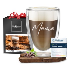 ElbFuchs® Double-Walled Latte Macchiato Glass | Mum | 1 x 350 ml [Gift Idea for Mum] Ideal Birthday Gift for Mums or Expectant Mum | Glass with Engraving for Mother's Day