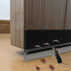 DINGLIAN 1 PCS Brush Door Sweep, Door Draft Stoppers for Bottom of Door, Door Draft Stopper with Brush for Exterior Door, Door Bottom Seal Strip for Protection Against Bug, Dust, 2" W x 39" L, Black