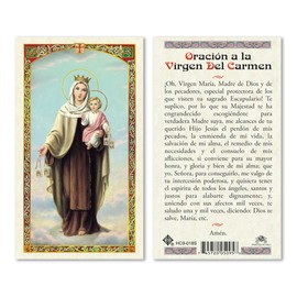 Oracion a La Virgen del Carmen Carmel Laminated Prayer Cards - Pack of 25- Espanol