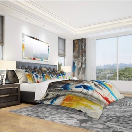 DesignQ Black Blue and Yellow Pattern Modern & Contemporary Duvet Cover Set, Black Duvet Cover Set King, Abstract Bedding Set of 3 Pieces, All Season Modern & Contemporary Bedding Sets King