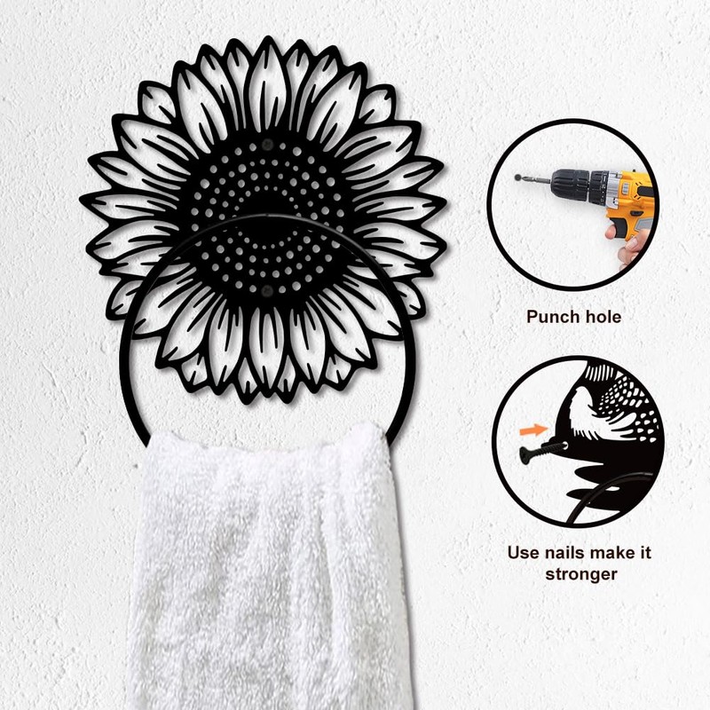 MAYJOYDIY Sunflower Metal Towel Ring Flower Plant Towel Holder Sunflower