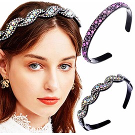 Sinalty 2 Pieces Purple Rhinestone Headbands Color Crystal Bejeweled Hairbands Non-Slip Hair Hoop for Women and Girls
