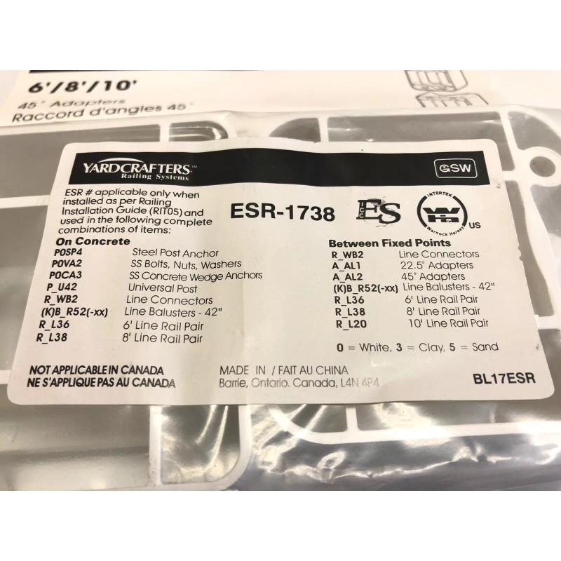 YardCrafters Vinyl Fence 45 DEGREE ADAPTERS FOR LINE CONNECTORS