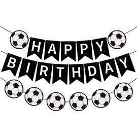 DIADARL Soccer Birthday Banner, Black Soccer Happy Birthday Decorations Happy Birthday Soccer Banne for Boys Girls Kids Adults Soccer Sports Themed Birthday Decorations