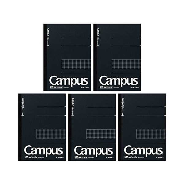 Kokuyo Campus Pre-Dotted Notebook, Semi B5, 5mm Grid Ruled - 40 Sheets - 80 Pages, Black (5 pack)
