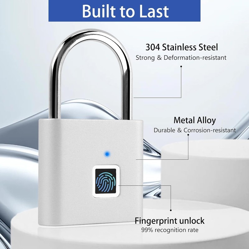 UMIKSMART Fingerprint Padlock, Keyless Biometric Smart Lock with USB-C Rechargeable