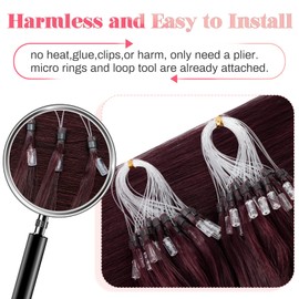 MY-LADY Microlink Hair Extensions Microbead Human Hair Extensions Burgundy 22 Inch Micro Loop Hair Extensions Real Human Hair Cold Fusion Extensions Micro Link #99J