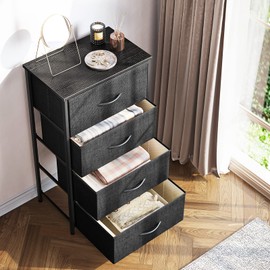 ODK Dresser for Bedroom with 4 Storage Drawers, Small Dresser Chest of Fabric Drawers with Sturdy Steel Frame, Wood Top, Black