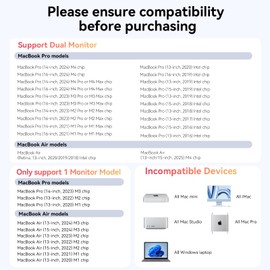 MacBook Pro Docking Station Dual Monitor with 2 4k HDMI Display,15 in 2 USB C Docking Station for MacBook with 2 HDMI, VGA, PD3.0, 7 USB Ports, RJ45 Ethernet & 3.5mm Audio (No Power Adapter)