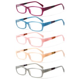 Kerecsen Reading Glasses 5 Pairs Fashion Ladies Readers Spring Hinge with Pattern Print Eyeglasses for Women (Mix Color -9, 2.00)