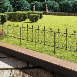 kinbor 5-Panel Metal Garden Fence, Decorative Animal Barrier & Edging, Black