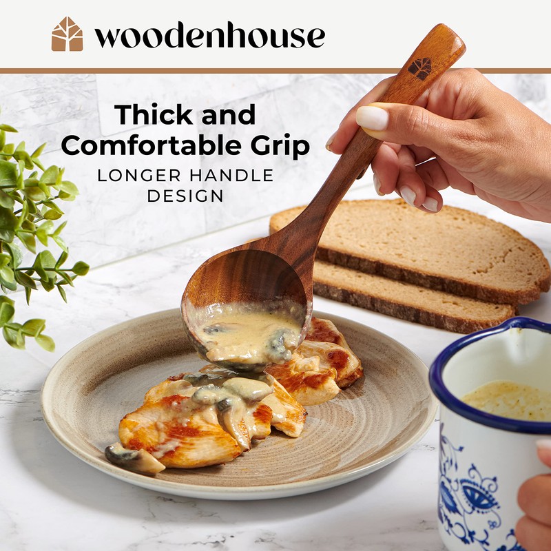 Wooden Ladle Spoon Set, 3 Size Teak Wood Kitchen Serving