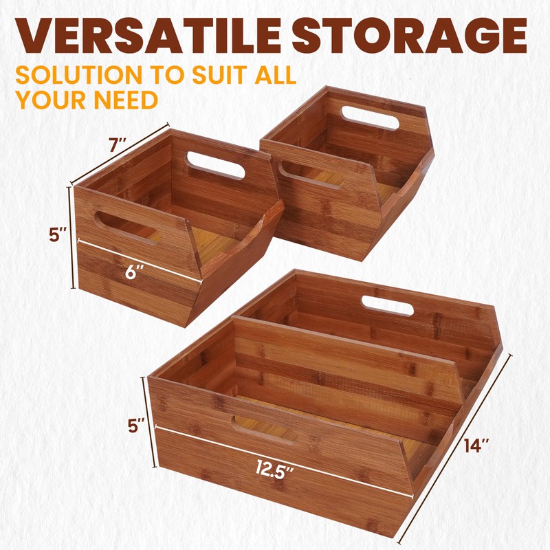 [Upgraded] 2-tier Stackable Bamboo Pantry Storage Bins, Potato and Onion