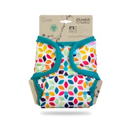 Petit Lulu Size 2 PUL Overpants (5-16 kg) | Press Studs | One Size Nappy Cover | Baby Nappy Pants | Washable & Waterproof | Fabric Nappies | Made in EU (Floral Cubes)