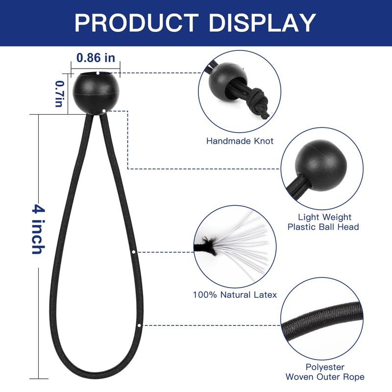 Ball Bungee Ties 100 PCS- Ball Bungee Cords 4 Inch
