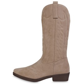 VAN HILL Women's Cowboy Boots Lightly Lined with Funnel Heel Embroidery, beige