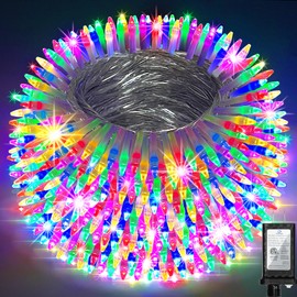 246 FT 750 LED String Lights Outdoor, Super Long Christmas Lights with 8 Modes , Waterproof Clear Wire Christmas Tree Lights with Timer Memory for Fence Garden Xmas Wedding Party Decor Multicolor