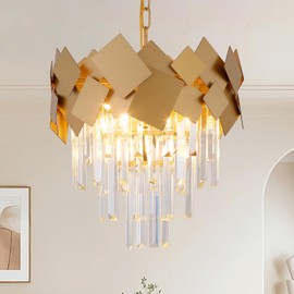 Gold Crystal Chandeliers 16” Modern Small Ceiling Pendant Light Fixture