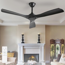 BvenuBigLite Ceiling Fan Without Light: 52 Inch Outdoor Fan for Patios - Black Ceiling Fan No Light Indoor - Modern 3 Blade Fan with Remote APP Control Reversible 6 Speed Noiseless