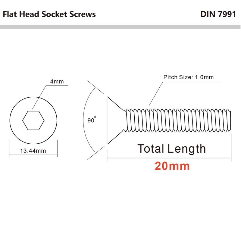 MewuDecor M6 x 20mm Flat Head Socket Cap Screws Countersunk
