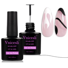 Vnicesli Black White Gel Nail Polish Nail Art Gel Liner Set, Gel Art Paint for Swirl Nails Built Thin Nail Art Brush in Gel Pens Soak Off Spider Paint Gel French Manicure Nail Polish for Home Salon
