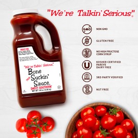 Bone Suckin' Sweet Southern Thick BBQ Sauce, 144 oz Bulk Jug - Gluten-Free, Non-GMO, Kosher, Sauce Sweetened with Cane Sugar & Molasses