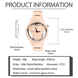 SUPBRO Wooden Watches Men's Watches Wooden Watch Natural Wooden Watch for Men Analogue Watch Wooden Watch Quartz Movement with Wooden Strap, light brown, vintage