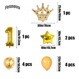 Fesnova Luftballons 1.Geburtstag,Gold Krone und Stern Folienballons Konfetti Latex,Helium Luftballon 1,Zahlen Luftballon,Luftballon Set 1. Geburtstag,Baby 1 Jahr Deko