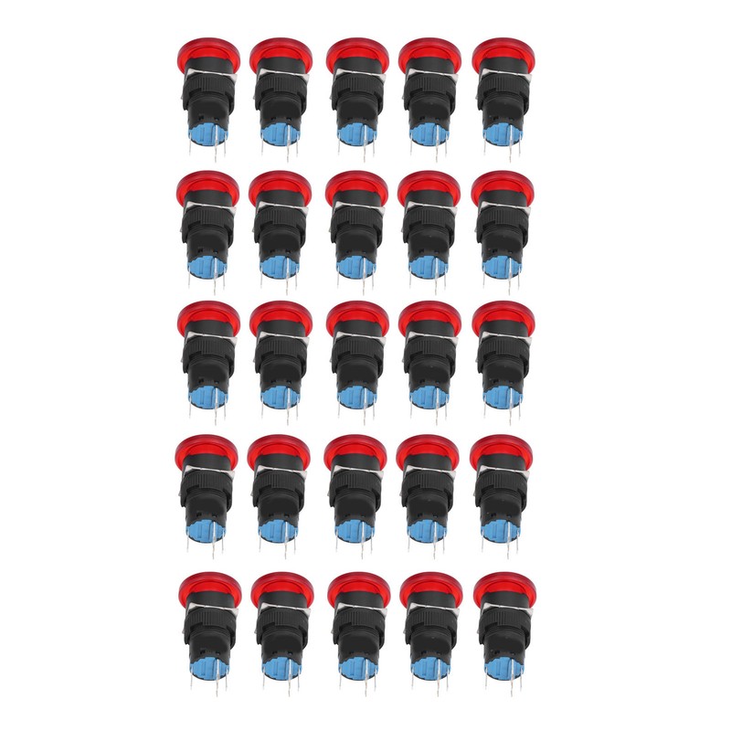 25Pcs Button Switch Mushroom Head Self Locking Push Switches with