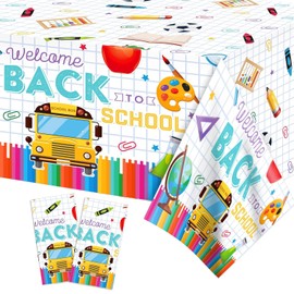 XCKALI 2 Pieces Back to School Party Tablecloths First Day of School Party Decor Welcome Back to School Party Tablecloth (51 x 87 Inch)