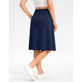 Viodia 25" Knee Length Long Skorts for Women with Pockets Dressy Casual Midi Skort Summer Travel Modest Skirts Navy XXL