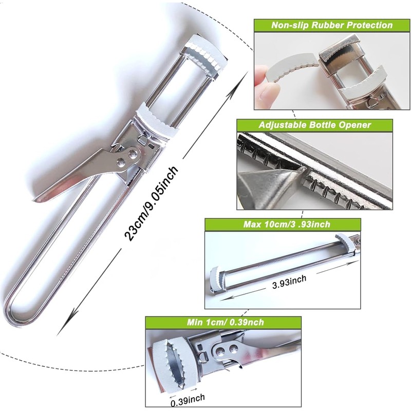 2-Pack Adjustable Stainless Steel Jar Opener, Multifunctional Jar Opener for