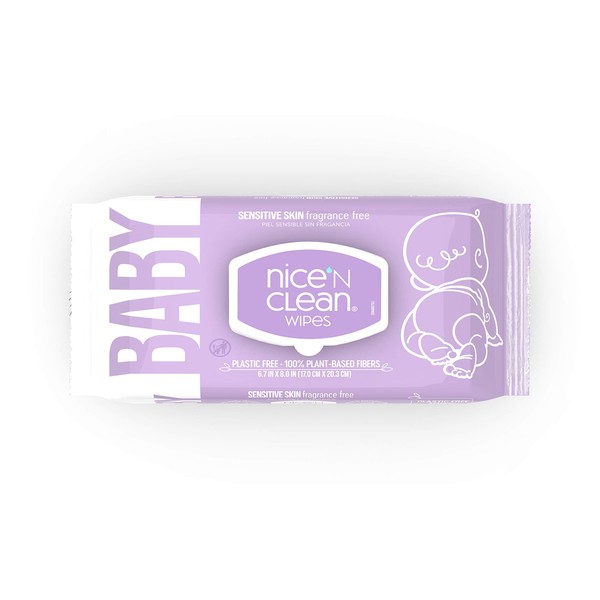 Nice 'n Clean Unscented Baby Wipes (56 Total Wipes) | Ideal for Sensitive Skin | Hypoallergenic, Plastic-Free, Plant-Based Wet Wipes | Made w/ 100% Purified Water