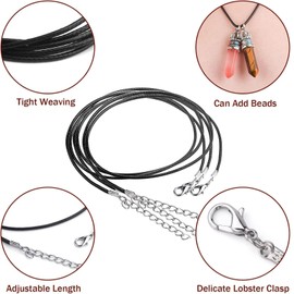 Lunpog 10 Pcs Waxed Necklace Cord,Adjustable Necklace Cords Necklace String,1.5mm Waxed Necklace Cord with Lobster Clasp for Christmas Necklaces DIY Bracelet Jewellery Making(Black)