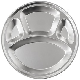 life_mart BQQ Plate, 10.2 inches (26 cm), Stainless Steel Round Plate, Divider Plate, 4 Rooms, Non-Breaking, Lunch Plate, Camping, Curry, Outdoor, Condiment Plate, Dish, Divider, Curry Plate, Western