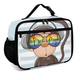 Muishi Cute Monkey Reusable Lunch Box Insulated Lunch Bag Cooler Bag Lunchbox Meal Food Container Tote Bag for Women Kids Girls Boy School Camping Hiking Picnic Beach Travel