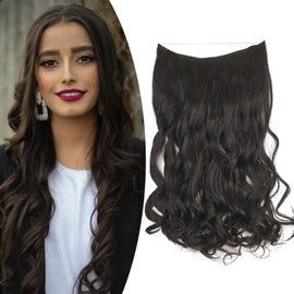 Gairyan Secret Hair Extensions with Wire 45 cm Hairpiece with Adjustable Invisible Synthetic Hair Invisible 1 Weft Long Wavy Curly Hair Extensions Synthetic Hair (Dark Brown)