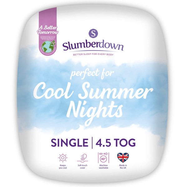 Slumberdown Cool Summer Nights Single Duvet - 4.5 Tog Lightweight Cooler Quilt for Night Sweats - Soft Touch Cover, Hypoallergenic, Machine Washable, UK Standard Size (135cm x 200cm)